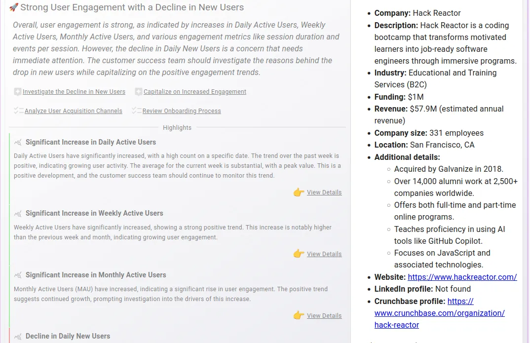 A Smart Report for Each of Your Customers - GrowthCues product feature demonstration